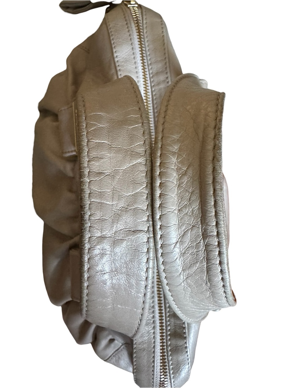 Authentic See by Chloé Taupe Leather Pleated Satchel Shoulder Bag - Picture 5 of 12